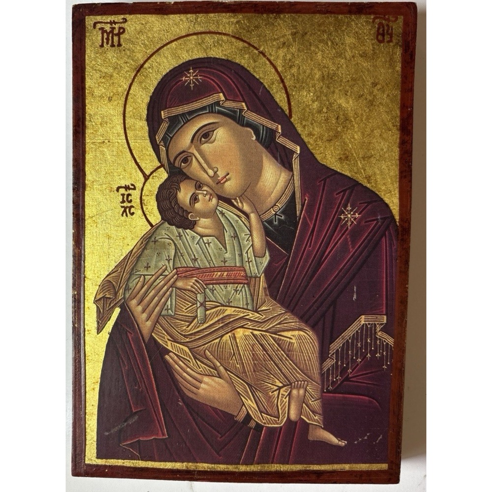 Vintage Greek Orthodox Icon Virgin Mary And Christ Child Greek, Meteora (HM)